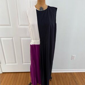 Zara Asymmetrical Blue, White, and Purple Colorblock Dress